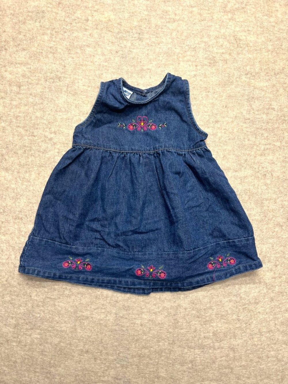 OshKosh B' Gosh Sleeveless Denim Jean Dress 24 Months Jumper Flower Embroidery
